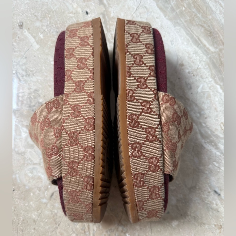 Gucci Angelina GG Canvas Flatform Slide Sandals Size 37 w/ Box - Picture 7 of 16